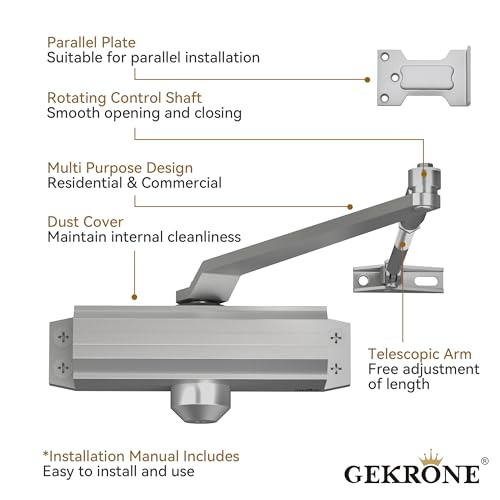 Automatic Door Closer Heavy Duty Spring Size 2 Hydraulic Aluminum Alloy UL 3-Hour Fire Rating Surface Mounted Home Commerical Door Closures Hold Open Adjust Speed Door Weights 88-144 Lbs - size: Model 165 Silver Hold Open-Door Weight 88-144 Lbs
