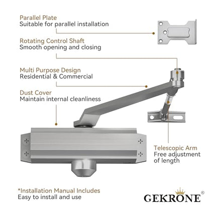 Automatic Door Closer Heavy Duty Spring Size 2 Hydraulic Aluminum Alloy UL 3-Hour Fire Rating Surface Mounted Home Commerical Door Closures Hold Open Adjust Speed Door Weights 88-144 Lbs - size: Model 165 Silver Hold Open-Door Weight 88-144 Lbs