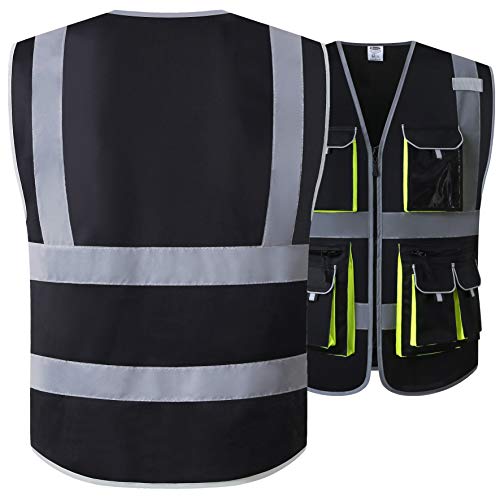 JKSafety Hi Vis Safety Vest for Men Women WIth 10 Pockets JK88 Black M - color: Black, size: Medium