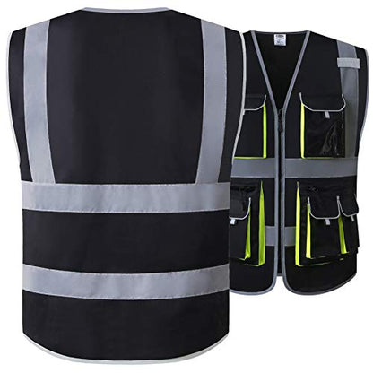 JKSafety Hi Vis Safety Vest for Men Women WIth 10 Pockets JK88 Black M - color: Black, size: Medium