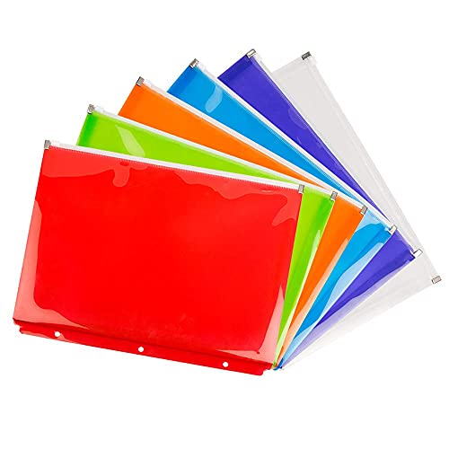 JAM PAPER Plastic 3 Hole Punch Binder Envelopes with Zip Closure - Letter Booklet - 9 3/4 x 13 - Assorted Colors - 6/Pack - color: Assorted 6 Pack, size: 3 Hole Binder Pocket
