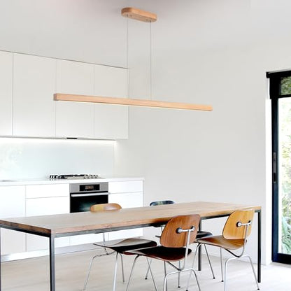 YISDESIGN 59" Wood Linear Pendant Light Fixtures Led Dining Room Chandelier Linear Kitchen Island Hanging Lights Dimmable Modern Pendant Light for Dining Room Kitchen Island Pool Table Lights Natural - color: Natural, size: 59in