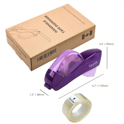 One-Handed Tape Dispenser Gun - Automatic Cutter for Gift Wrapping, Office & Crafts - Portable, Safe Hidden Blade, No Batteries - Fits 1/2" to 3/4" Tape (Include 1 Roll, Purple) - color: Purple