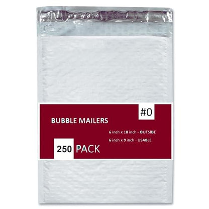 250 PC #0 6x10" Inches 250 Pack Inches Poly Bubble Mailers Shipping Padded Envelopes Self Seal Waterproof Cushion Envelopes - size: 6x10" 250PC