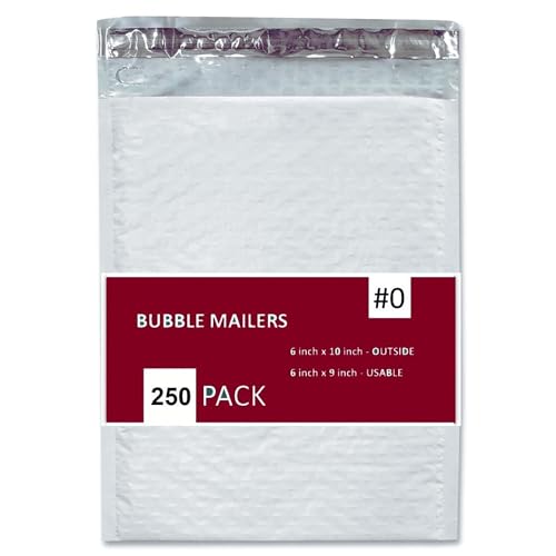 250 PC #0 6x10" Inches 250 Pack Inches Poly Bubble Mailers Shipping Padded Envelopes Self Seal Waterproof Cushion Envelopes - size: 6x10" 250PC