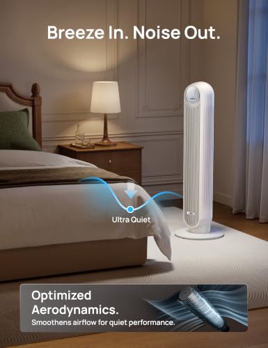 DREO Tower Fan for Bedroom, 28ft/s Velocity, Ultra Quiet Fan, 8 Speeds - color: White, size: 36 inch