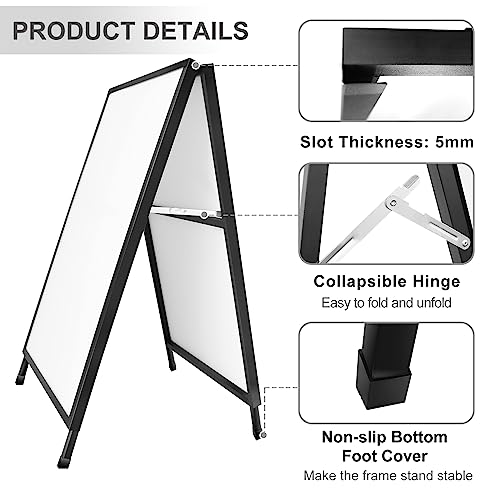 24x36 Inches Double Sided Heavy Duty Slide-in Folding A-Frame Sidewalk Curb Sign Stand Display Poster Boards Poster Holder Frame Chalkboard Sign, (Black-Metal)