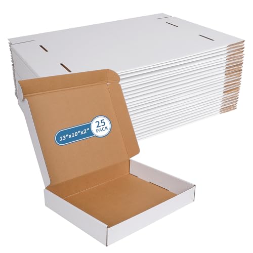 Fishat 13" x 10" x 2" White Corrugated Cardboard Shipping Boxes Set of 25, - size: 13" x 10" x 2"