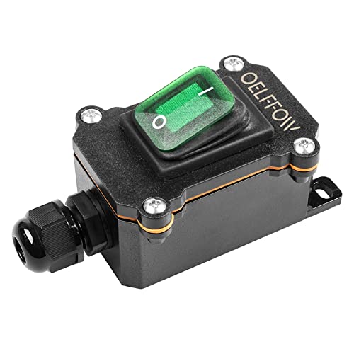 Waterproof On Off Toggle Switch with Green Light Rocker Button Inline Cord Switch DPST AC/DC 20A-125V,16A-250V,30A-24V,35A-12V, IP66 - color: Green/1 Switch/1 Outlet