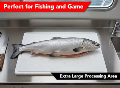 Thirteen Chefs Extra Large 30x18 Inch Cutting Board with Juice Groove - Great for Carving, Fish, Meat and Game – 1/2 Inch Thick White HDPE Plastic, 10 pounds - color: White, size: 30"L x 18"W