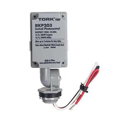 nsi Industries TORK RKP203 Outdoor 120-Volt Swivel Mount Photocontrol with Light Adjustment Bar - Controls Lighting Dusk to Dawn - Compatible with Incandescent/Compact Fluorescent/Halogen/LED