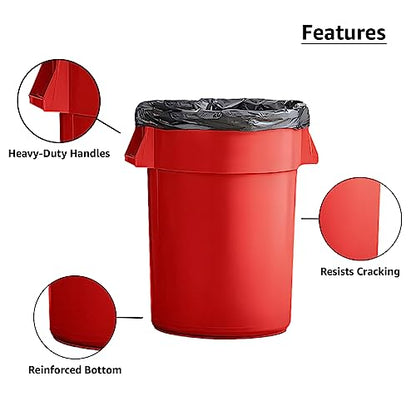 Set of 6 55 Gallon Round Commercial Trash Can, Industrial Recycling Bin, Durable Garbage Can, Ingredient Bin, Safe Food Container (Red) - color: Red