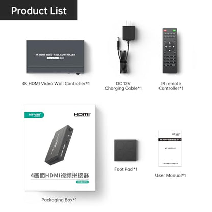 MT-VIKI 4K60Hz HDMI Video Wall Controller 2x2, [4K Input & 4K Output], 180° Rotate, HDMI 2.0, HDCP 2.2, 18Gbps, RGB 4:4:4 - style: 2x2 4K@60Hz