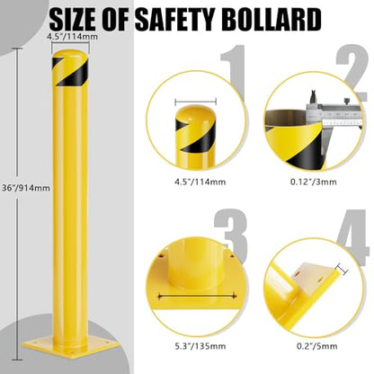 Safety Bollard Post, 36 Inch Height Steel Bollards, 4.5 Inch Diameter Parking Bollard, Yellow Powder Coated Safety Parking Barrier Post, for Traffic Sensitive Areas (36inch 2Pack)