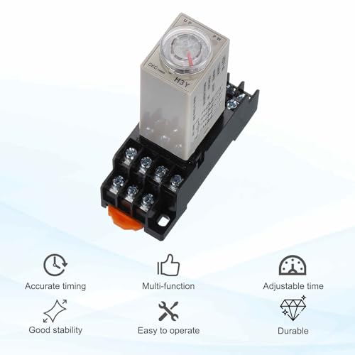 MECCANIXITY DC24V Timer Relay, 4PDT Time Relay Timing Delay ON Time 14 Pin 2S-60S Knob Control, H3Y-4