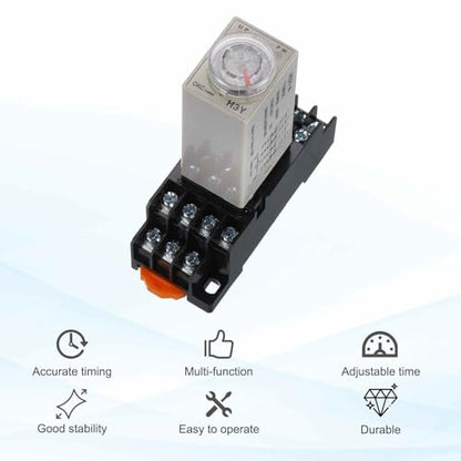 MECCANIXITY DC24V Timer Relay, 4PDT Time Relay Timing Delay ON Time 14 Pin 2S-60S Knob Control, H3Y-4