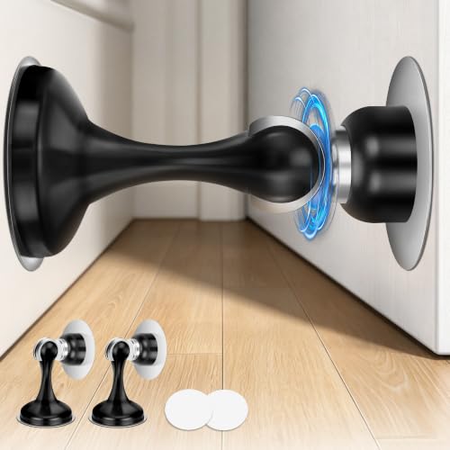 Crosize Magnetic Door Stoppers 2 Pack, Stainless Steel Door Stops, Wall-Mounted and Floor Mounting Metal Doorstops, Door Holder Keep Door Open, No Drilling Door Stop with Adhesive Tapes, Black - color: Black, size: 2 Pack