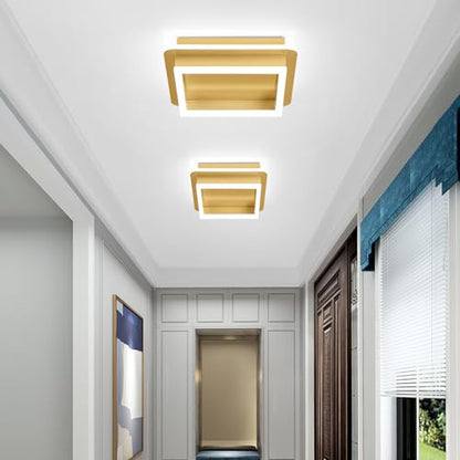 CANEOE Square LED Hallway Ceiling Light, Gold Modern Led Ceiling Light Fxitures, 6000K Cold White Small Flush Mount Ceiling Lamp for Hallway Bedroom Kitchen Balcony Cloakroom - color: All Gold, size: 1 Pack