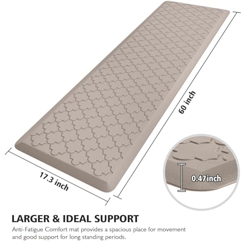 WISELIFE Kitchen Mat Cushioned Anti Fatigue Runner Rug, 17.3"x60", Khaki - color: Khaki, size: 1'5" x 5' (Rectangular)