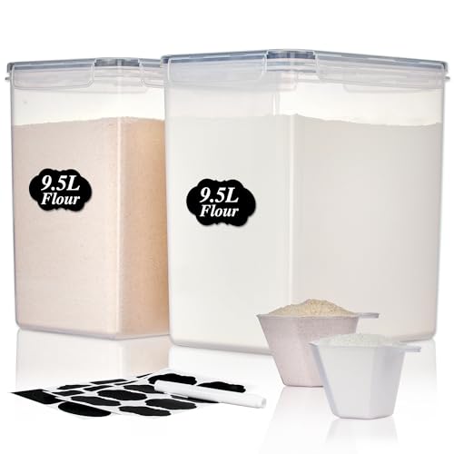 Vtopmart 9.5L Flour Sugar Storage Containers, 2 Pack, Each Fits 12.5 lb - color: Black, size: 9.5L