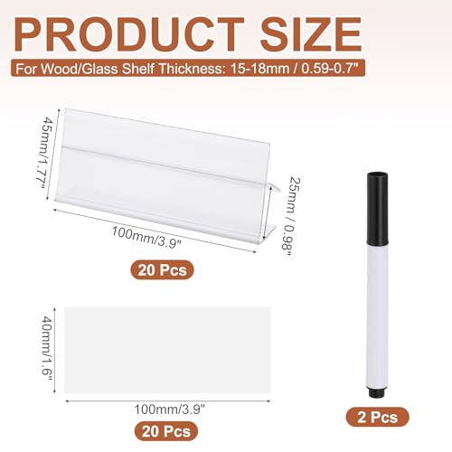 PATIKIL 3.9" x 1.8" Wire Shelf Label Holder, 20 Pack Reusable Plastic Price Tag Display Clip for 0.79" to 0.98" Thick Shelves with Paper Inserts Pens for Home Market Store, Clear - size: 3.9" x 1.8"(0.79-0.98)