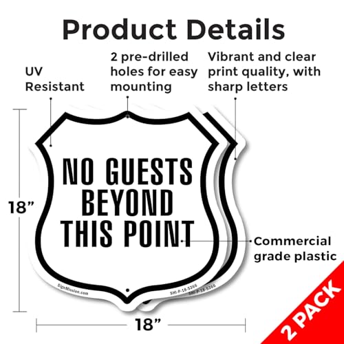 No Guests Beyond This Point (2 Pack) 18 inch X 18 inch Shield Shaped Commercial Grade Plastic Signs Weather Resistant Made in the USA - color: Plastic Sign, size: (2 Pack) 18 inch X 18 inch