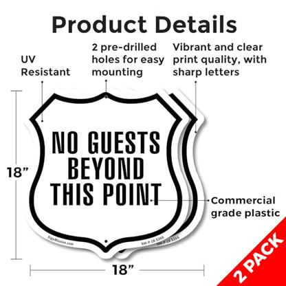 No Guests Beyond This Point (2 Pack) 18 inch X 18 inch Shield Shaped Commercial Grade Plastic Signs Weather Resistant Made in the USA - color: Plastic Sign, size: (2 Pack) 18 inch X 18 inch