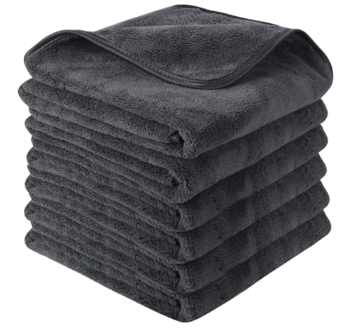 SINLAND Microfiber Drying Towels for Cars Detailing 16 x 24inch 6 Pack Grey - color: Grey, size: 16x24inch 6pack