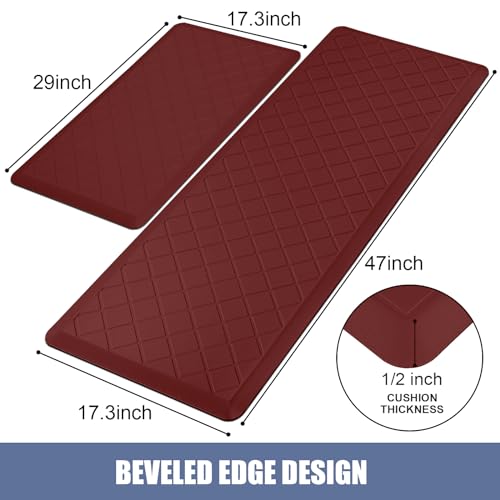 Cushioned Kitchen Mat 2 PCS, Anti Fatigue Kitchen Rugs, Heavy Duty Kitchen Rugs and Mats Non-Skid, Ergonomic Comfort Foam Kitchen Floor Mat for Home, Office, Sink, Laundry, Red - color: Red