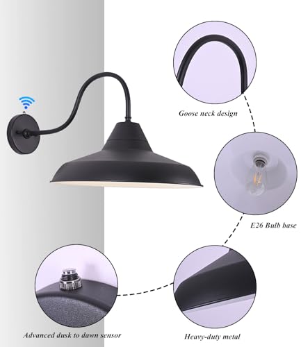 18" Large Gooseneck Barn Light, Dusk to Dawn Exterior Wall Fixture - size: 18 in