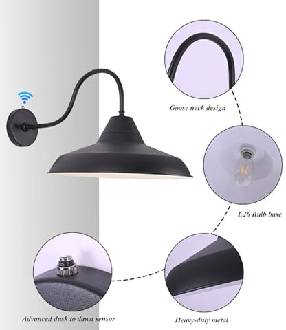 18" Large Gooseneck Barn Light, Dusk to Dawn Exterior Wall Fixture - size: 18 in