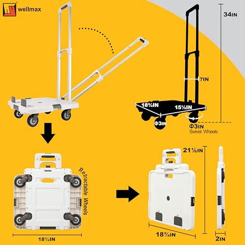 Wellmax Rolling Crate with Wheels, Foldable Utility Cart, 132 lb, White