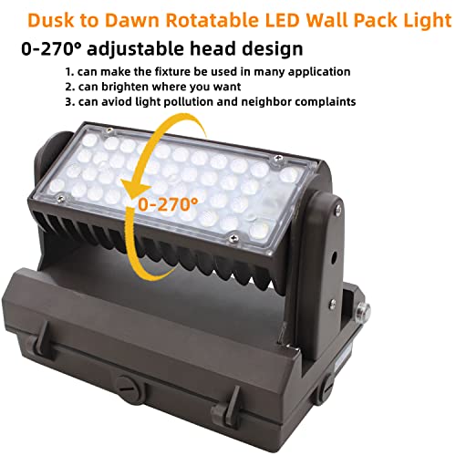 Rotatable LED Wall Pack Light with Dusk to Dawn Photocell, 80W 11200LM 400-600W HPS/HID Equiv., 5000K Daylight ETL Commercial Outdoor Security Lighting for Warehouse, Entrance, Parking, Garage - size: 80W