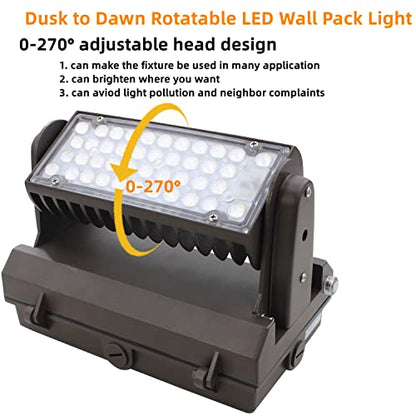 Rotatable LED Wall Pack Light with Dusk to Dawn Photocell, 80W 11200LM 400-600W HPS/HID Equiv., 5000K Daylight ETL Commercial Outdoor Security Lighting for Warehouse, Entrance, Parking, Garage - size: 80W