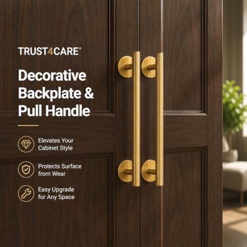 trust4care 4-Pack 2.3" Brushed Gold Backplates of Bifold Closet Door Knob - color: Brushed Brass, size: Set of 4