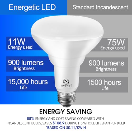 Energetic 20-Pack BR30 Indoor LED Flood Light Bulb, 11W=75W, 5000K Daylight - size: 20 Count (Pack of 1)