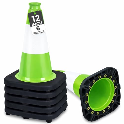 BESEA 6 Pack 12 Inch Green Traffic Cones with Wide Stable Base - size: 12 inch