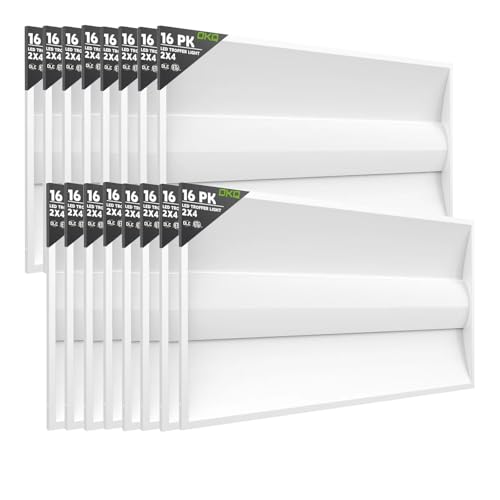OKQ 2x4 LED Troffer Light (16 Pack), Wattage Selectable 30W-72W (Up to 10800LM), 5CCT Color Changeable 3000K-6500K, 0-10V Dimmable Center Basket Drop Ceiling Lights for Office & Commercial, 120-277V - size: 2x4 16Pack