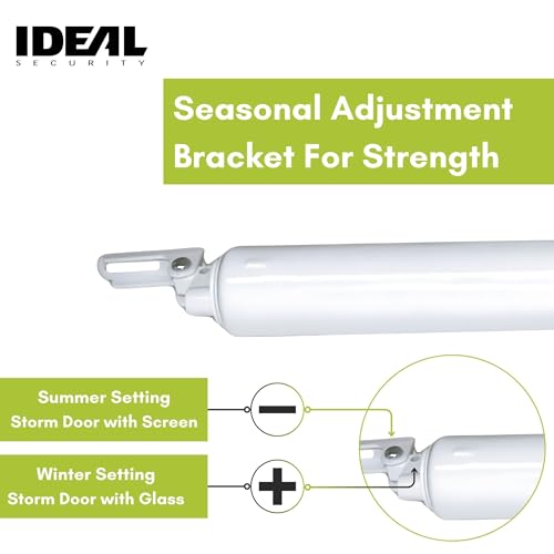Ideal Security 9700 Heavy Pneumatic Touch & Hold Storm and Screen Door Closer for Wood, Aluminum, and Vinyl Doors, Silent and Smooth Closing, 11.5", White - style: White