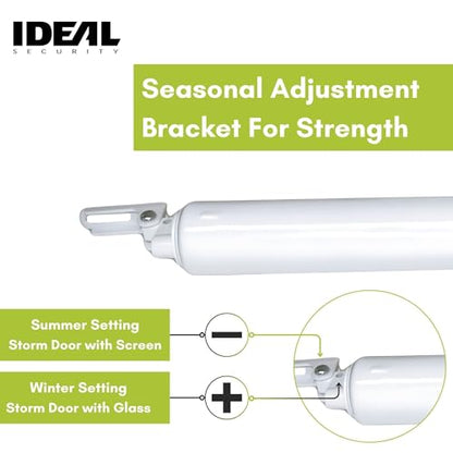 Ideal Security 9700 Heavy Pneumatic Touch & Hold Storm and Screen Door Closer for Wood, Aluminum, and Vinyl Doors, Silent and Smooth Closing, 11.5", White - style: White