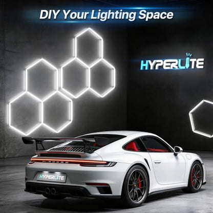 HYPERLITE Gen II Hexagon Garage Lights: 15 Grids with Border DIY Hexagon Led Lights, 6500K Ultra Bright, Easy Install Hex Light, Durable Design for Garage, Car Detailing, Workshops, Gym(Red) - size: 15 HEX+Border(Red)