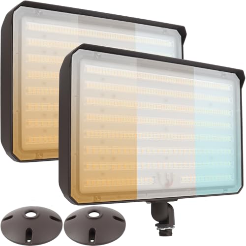 2Pack Dusk to Dawn Outdoor 150W LED Flood Light with Knuckle & Plate Mount, 3000K/4000K/5000K Color Selectable, ETL Commercial LED Security Lighting - size: 150W