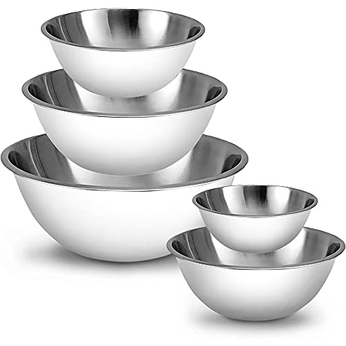 WHYSKO Stainless Steel Mixing Bowls Set, 5-Piece Meal Prep & Food Storage - color: White