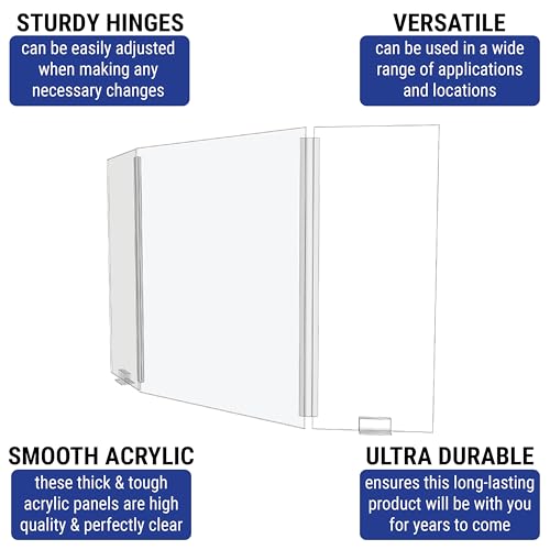 Foldable 3-Panel Economy Plexiglass Sneeze Guard with Full Length Sides for Counters or Tables - Checkout Barrier (23.5"W x 31.5"H) - Shields and Protects from Coughing and Sneezing