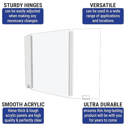 Foldable 3-Panel Economy Plexiglass Sneeze Guard with Full Length Sides for Counters or Tables - Checkout Barrier (23.5"W x 31.5"H) - Shields and Protects from Coughing and Sneezing