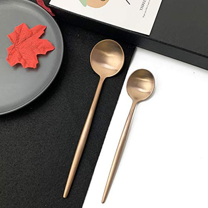 JASHII 18/10 Rose Gold Flatware Silverware Set 304 Stainless Steel Copper Flatware Cutlery Set| 24-Piece Adaline Royal Modern Satin Finish| BEST Birthday Wedding Gift (Rose Gold Matte 4 Sets) - color: Copper, size: Service for 4