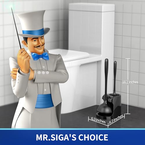 MR.SIGA Toilet Plunger and Bowl Brush Combo for Bathroom Cleaning, Black - color: Black