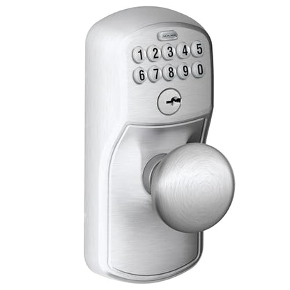 Schlage Electronic Keypad Lock, Lever Handle, Plymouth Trim, Satin Chrome