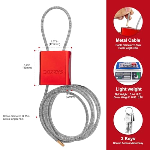 Cable Lock with 3 Keys | L 6.56ft(2m),D 1/6in(4mm) Adjustable Steel Cable Padlock | Aluminum Locks for Bikes, Gate, Lockers & Outdoor Gear | Weatherproof & Red - color: red-L 6.56ft(2m),D 1/6in(4mm)