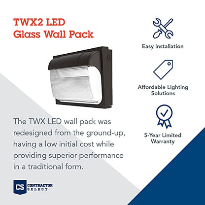 Lithonia Lighting 13" LED Wall Pack Outdoor Light Fixture, Building Wall Light, Adjustable Lumens, 5000K Daylight, MVOLT 120-277V, IP65, Glass Lens, Bronze (TWX2 LED ALO 50K MVOLT DDBTXD) - color: Adjustable Lumens | 5000K Daylight, size: 9" H x 14" W x 4